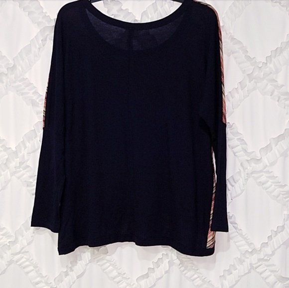 Gilli Striped Navy Hi Low Hem Dolman Sleeve Top L - Picture 2 of 4